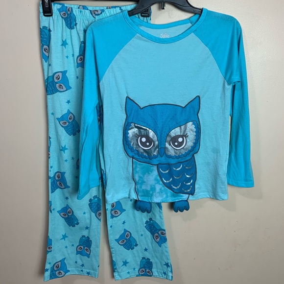 JUSTICE 2 PC TOP /& PANTS PAJAMA SET HOLIDAY DOG SLEEPY OWLS GIRLS SZ 18 20 PLUS